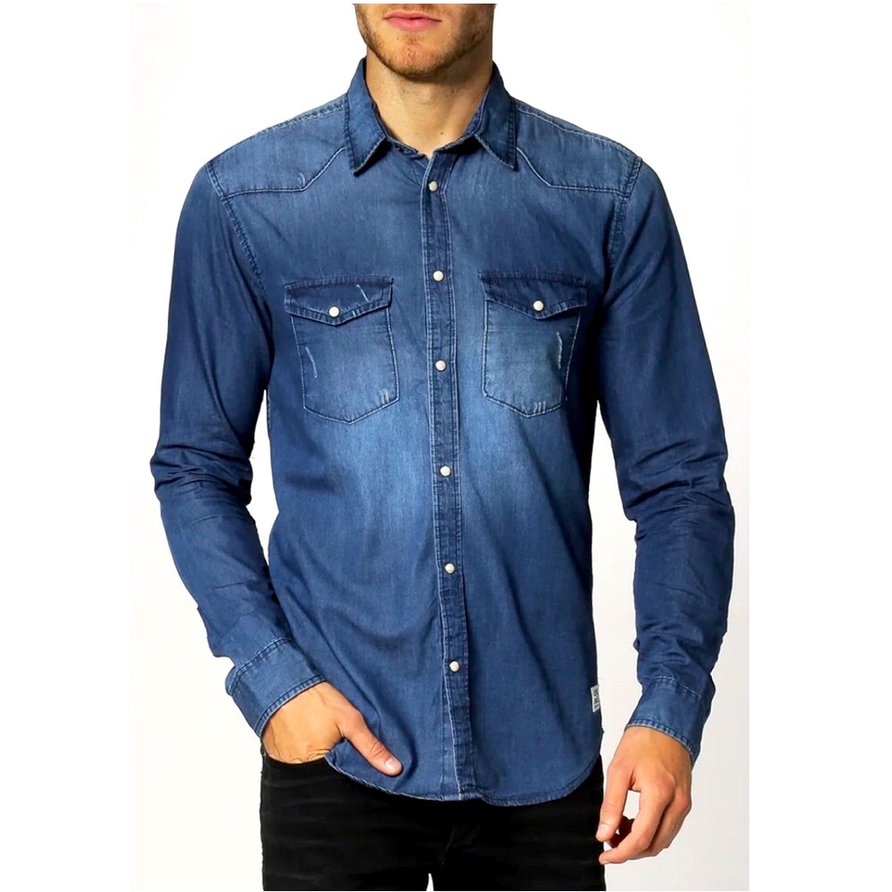 MEN'S JACK & JONES DENIM SNAP BUTTON DOWN SHIRT